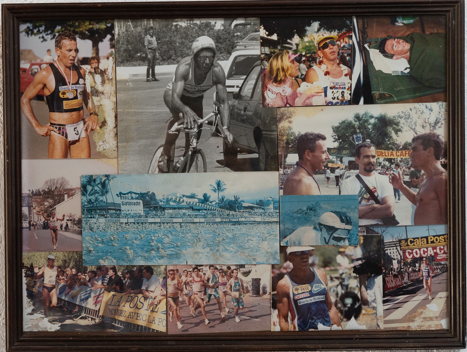 Framed photographs of Fernando's racing career since the 1980s