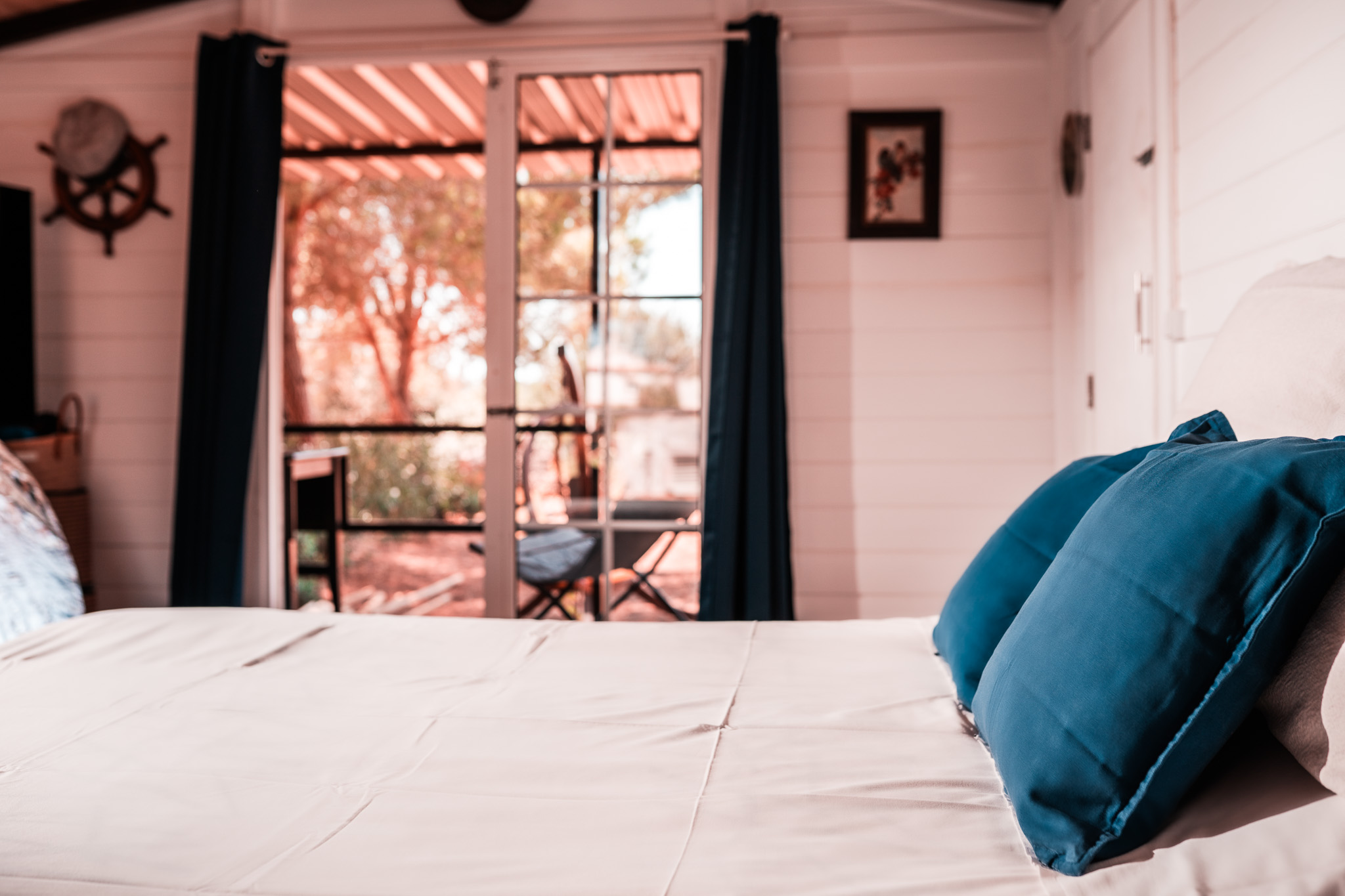 View from the cabin bed to the terrace door